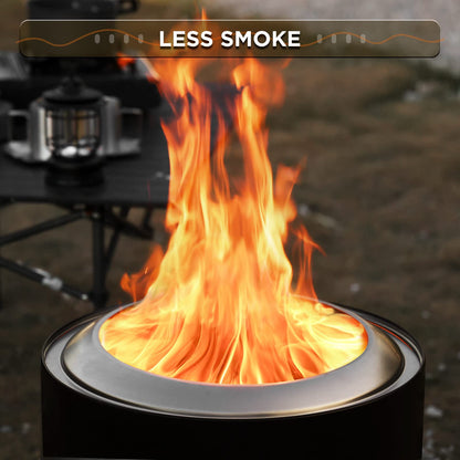 TURBRO 19 Inch Smokeless Fire Pit for Outdoor Wood Burning, Portable Stainless Steel Camping Stove with Stand, Removable Ash Pan, Waterproof Storage Bag, Unique Nested Design, Pluto R19-PG, Black - CookCave