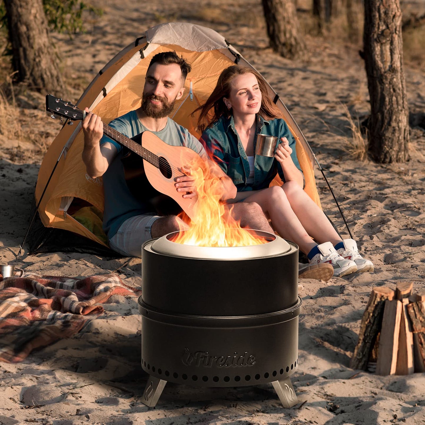 TURBRO 19 Inch Smokeless Fire Pit for Outdoor Wood Burning, Portable Stainless Steel Camping Stove with Stand, Removable Ash Pan, Waterproof Storage Bag, Unique Nested Design, Pluto R19-PG, Black - CookCave