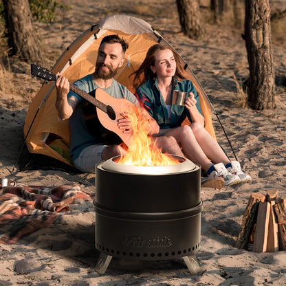TURBRO 19 Inch Smokeless Fire Pit for Outdoor Wood Burning, Portable Stainless Steel Camping Stove with Stand, Removable Ash Pan, Waterproof Storage Bag, Unique Nested Design, Pluto R19-PG, Black - CookCave