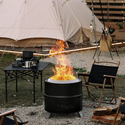 TURBRO 19 Inch Smokeless Fire Pit for Outdoor Wood Burning, Portable Stainless Steel Camping Stove with Stand, Removable Ash Pan, Waterproof Storage Bag, Unique Nested Design, Pluto R19-PG, Black - CookCave