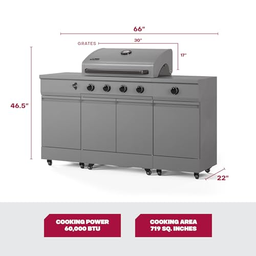 Tytus Fresno 5 Burner Propane or Natural Gas Island Grill with Cover and LED Light - 864 sq. in. Cooking Area, 48,000 BTU Grill, 12,000 BTU Side Burner - All Gunmetal - CookCave