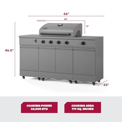 Tytus Fresno 5 Burner Propane or Natural Gas Island Grill with Cover and LED Light - 864 sq. in. Cooking Area, 48,000 BTU Grill, 12,000 BTU Side Burner - All Gunmetal - CookCave