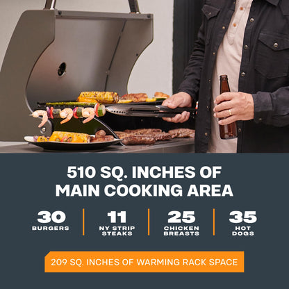 Tytus Fresno 5 Burner Propane or Natural Gas Island Grill with Cover, Pizza Stone & LED Light - 864 sq. in. Cooking Area, 48,000 BTU Grill, 12,000 BTU Side Burner - All Gunmetal - CookCave