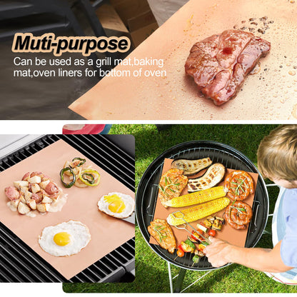 UBeesize Copper Grill Mats, Set of 6 Heavy Duty Non-Stick BBQ & Baking Mats - Reusable, Easy to Clean for Gas, Charcoal, Electric Grills - 15.75 x 13 Inch - CookCave
