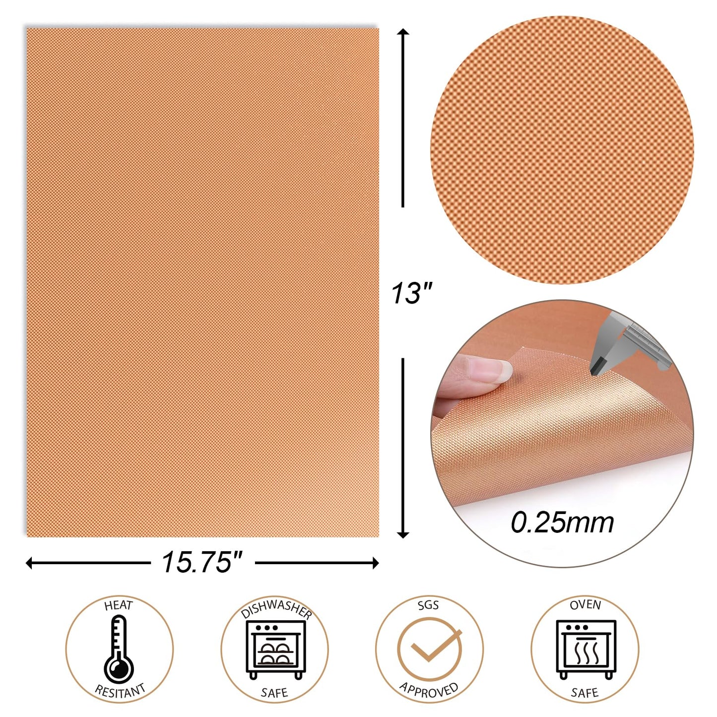UBeesize Copper Grill Mats, Set of 6 Heavy Duty Non-Stick BBQ & Baking Mats - Reusable, Easy to Clean for Gas, Charcoal, Electric Grills - 15.75 x 13 Inch - CookCave
