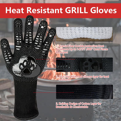 UBeesize Lengthen BBQ Gloves, 1472°F Heat Resistant Grill Glove, 14 inch Fireproof Oven Gloves for Cooking, Non-Slip Fire Glove for Grilling, Barbecue, Smoker, Baking, Frying - CookCave