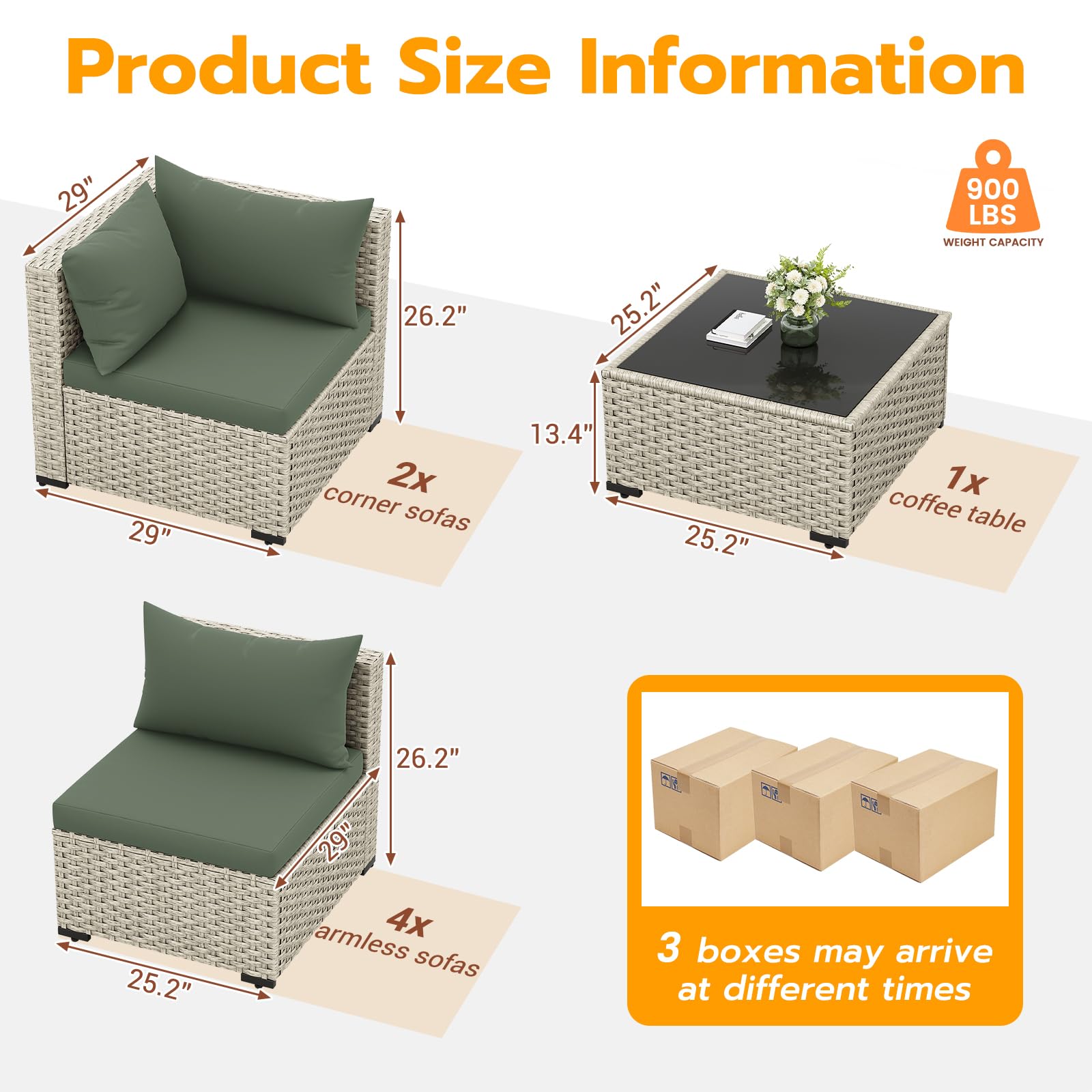 UDPATIO Outdoor Patio Furniture Set, 7-Piece PE Wicker Sectional Sofa with Tea Table, Outdoor Conversation Set for Patio, Garden, Backyard Green - CookCave