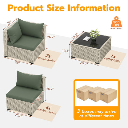 UDPATIO Outdoor Patio Furniture Set, 7-Piece PE Wicker Sectional Sofa with Tea Table, Outdoor Conversation Set for Patio, Garden, Backyard Green - CookCave