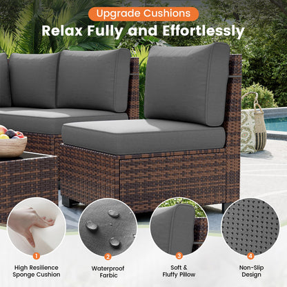 UDPATIO Patio Furniture Set, 8 Inch Armrest Outdoor Sectional Sofa, 6 Piece Wicker Outdoor Furniture Conversation Sets with Waterproof Cover and Coffee Table for Backyard Deck(Brown/Dark Grey) - CookCave