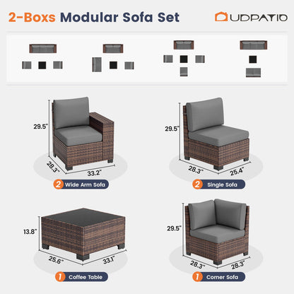 UDPATIO Patio Furniture Set, 8 Inch Armrest Outdoor Sectional Sofa, 6 Piece Wicker Outdoor Furniture Conversation Sets with Waterproof Cover and Coffee Table for Backyard Deck(Brown/Dark Grey) - CookCave