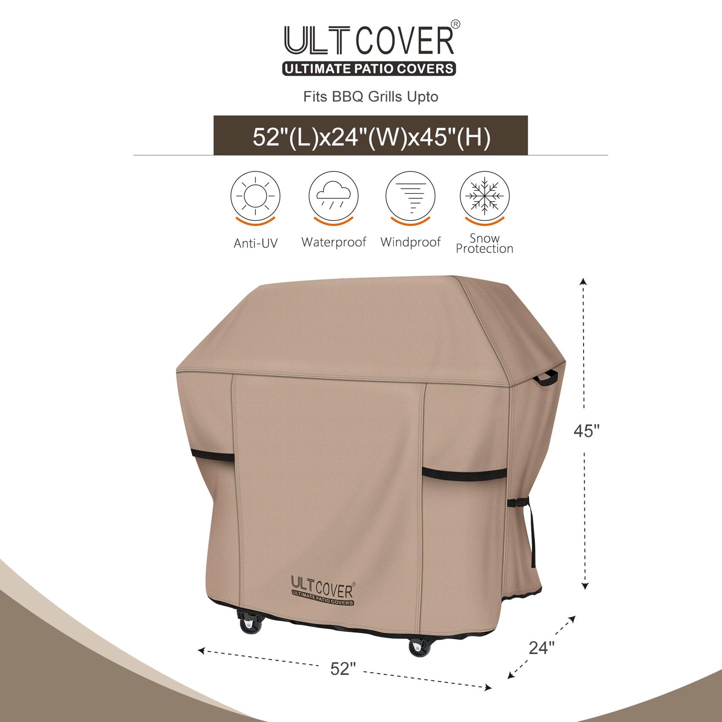 ULTCOVER Waterproof Grill Cover 52 inch, Heavy Duty BBQ Cover for 2-4 Burners Outdoor Gas Barbecue Grill - CookCave