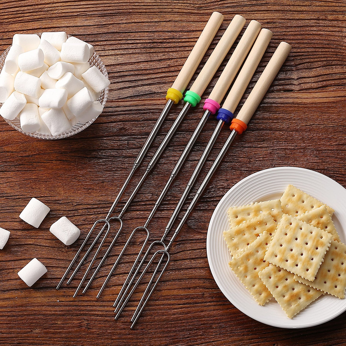 UNCO - Extendable Stainless Steel Roasting Sticks, 5 Pack, 32" - For S'mores, Hot Dogs, Campfires and Fire Pits - CookCave