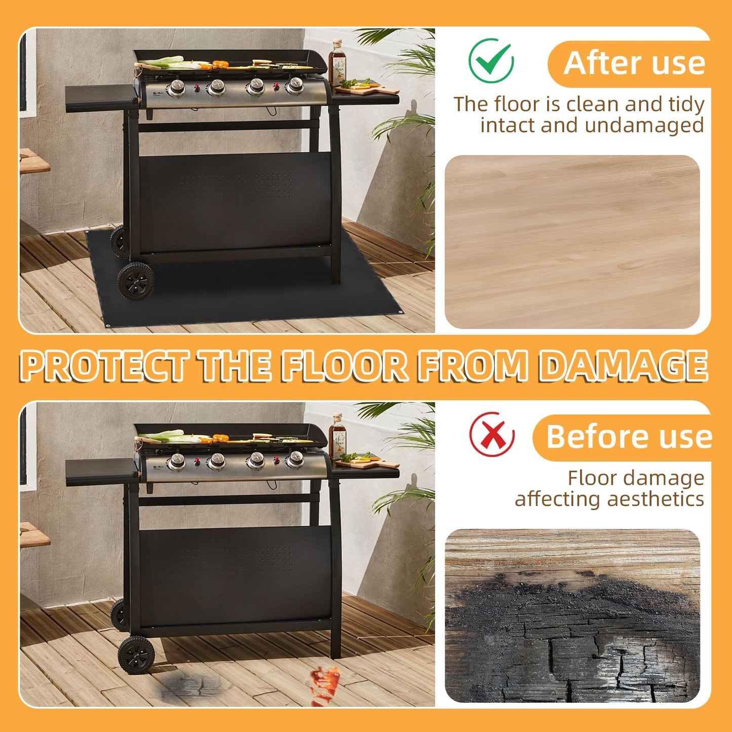 Under Grill Mat for Outdoor Grilling, 60 x 48 inches Double-Sided Fireproof Waterproof BBQ Protector for Deck and Patio Under Grill Mat for Outdoor BBQ - CookCave
