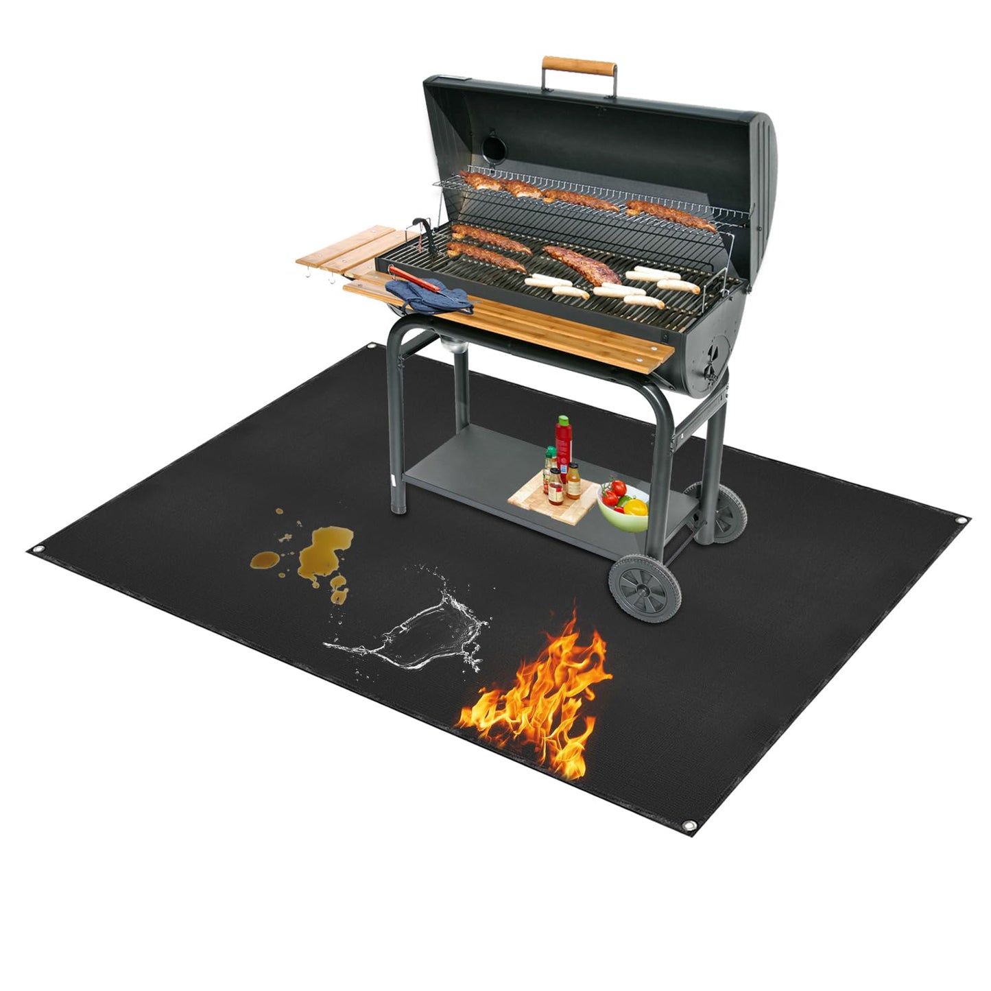 Under Grill Mat for Outdoor Grilling, 60 x 48 inches Double-Sided Fireproof Waterproof BBQ Protector for Deck and Patio Under Grill Mat for Outdoor BBQ - CookCave