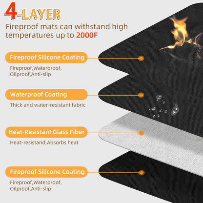 Under Grill Mat for Outdoor Grilling, 60 x 48 inches Double-Sided Fireproof Waterproof BBQ Protector for Deck and Patio Under Grill Mat for Outdoor BBQ - CookCave