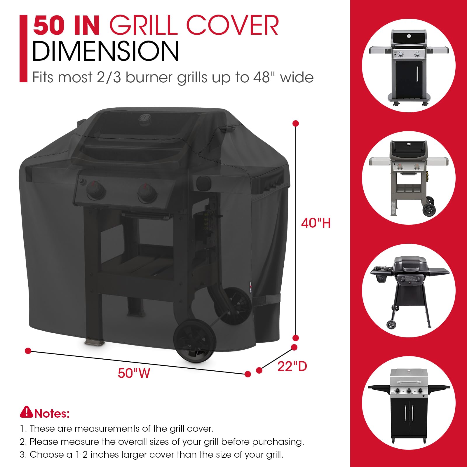 Unicook 50 Inch Outdoor BBQ Grill Cover with Air Vents/Handles/Straps, Heavy Duty Waterproof, Fade Resistant, Fits for Weber Char-Broil Nexgrill 2-3 Burner Gas Grills etc - CookCave