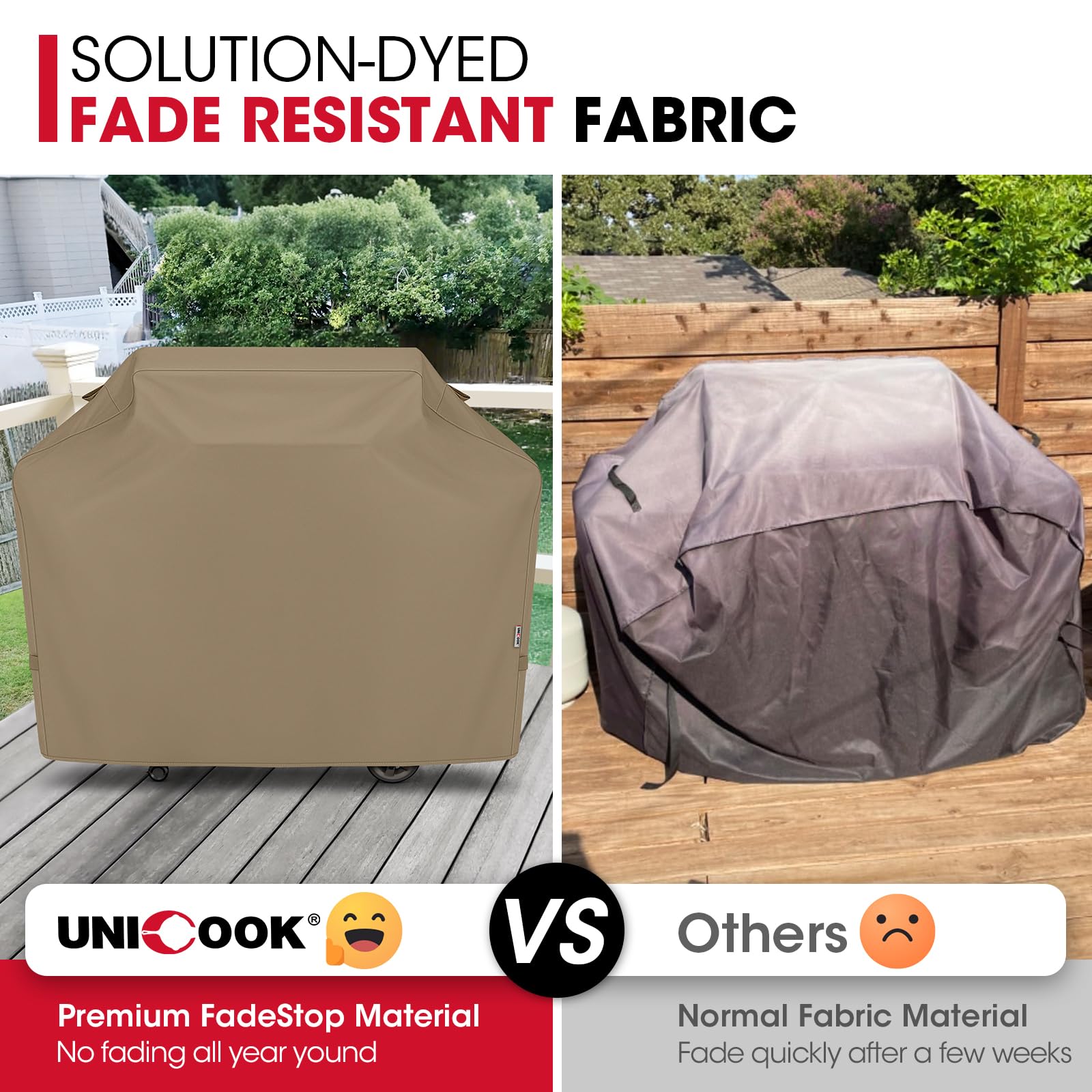 Unicook 55 Inch Grill Cover for Outdoor Grill, Heavy Duty Waterproof Gas BBQ Cover with Sealed Seam, Rip and Fade Resistant Barbecue Covering for Weber Nexgrill Charbroil, Neutral Taupe - CookCave