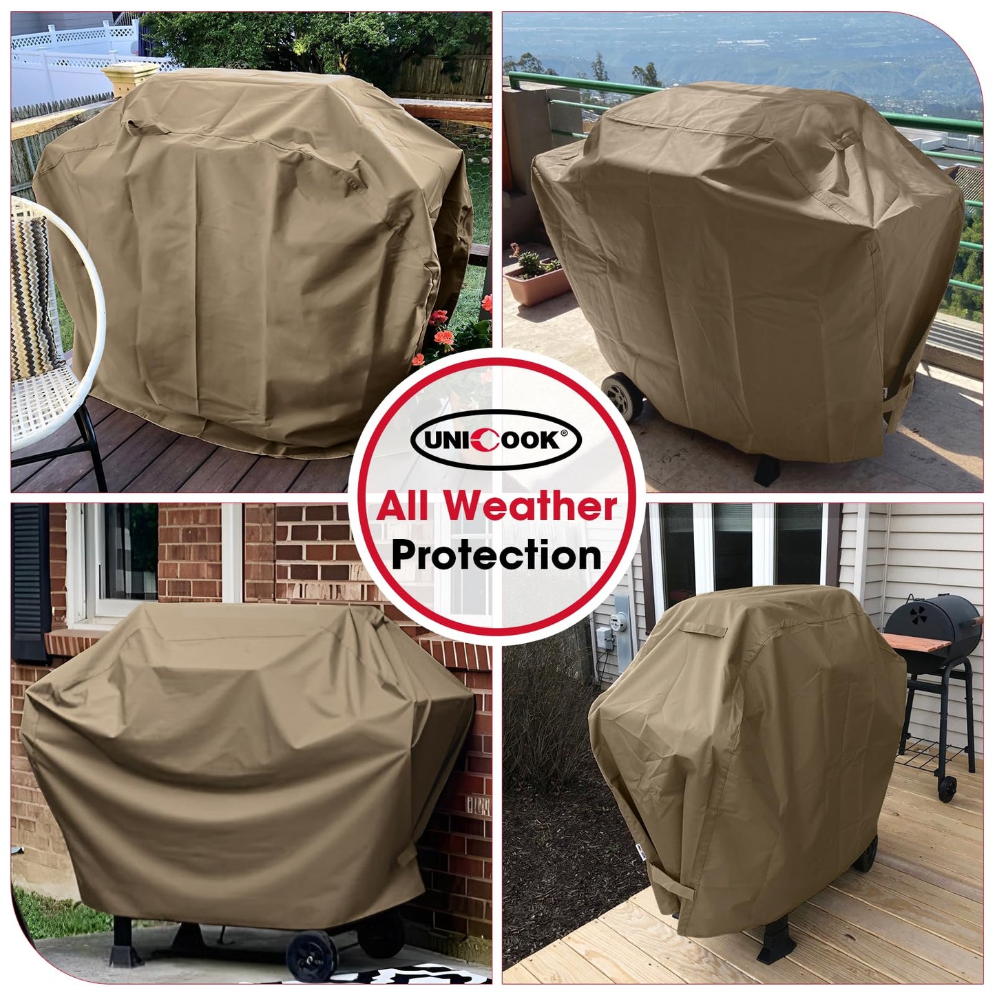 Unicook 55 Inch Grill Cover for Outdoor Grill, Heavy Duty Waterproof Gas BBQ Cover with Sealed Seam, Rip and Fade Resistant Barbecue Covering for Weber Nexgrill Charbroil, Neutral Taupe - CookCave