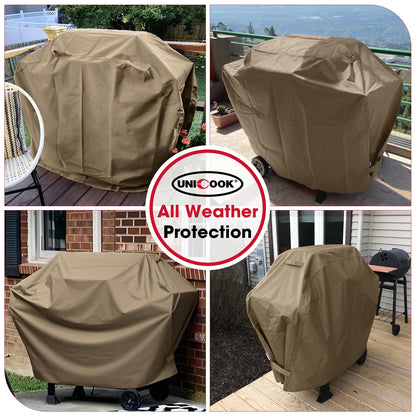 Unicook 55 Inch Grill Cover for Outdoor Grill, Heavy Duty Waterproof Gas BBQ Cover with Sealed Seam, Rip and Fade Resistant Barbecue Covering for Weber Nexgrill Charbroil, Neutral Taupe - CookCave