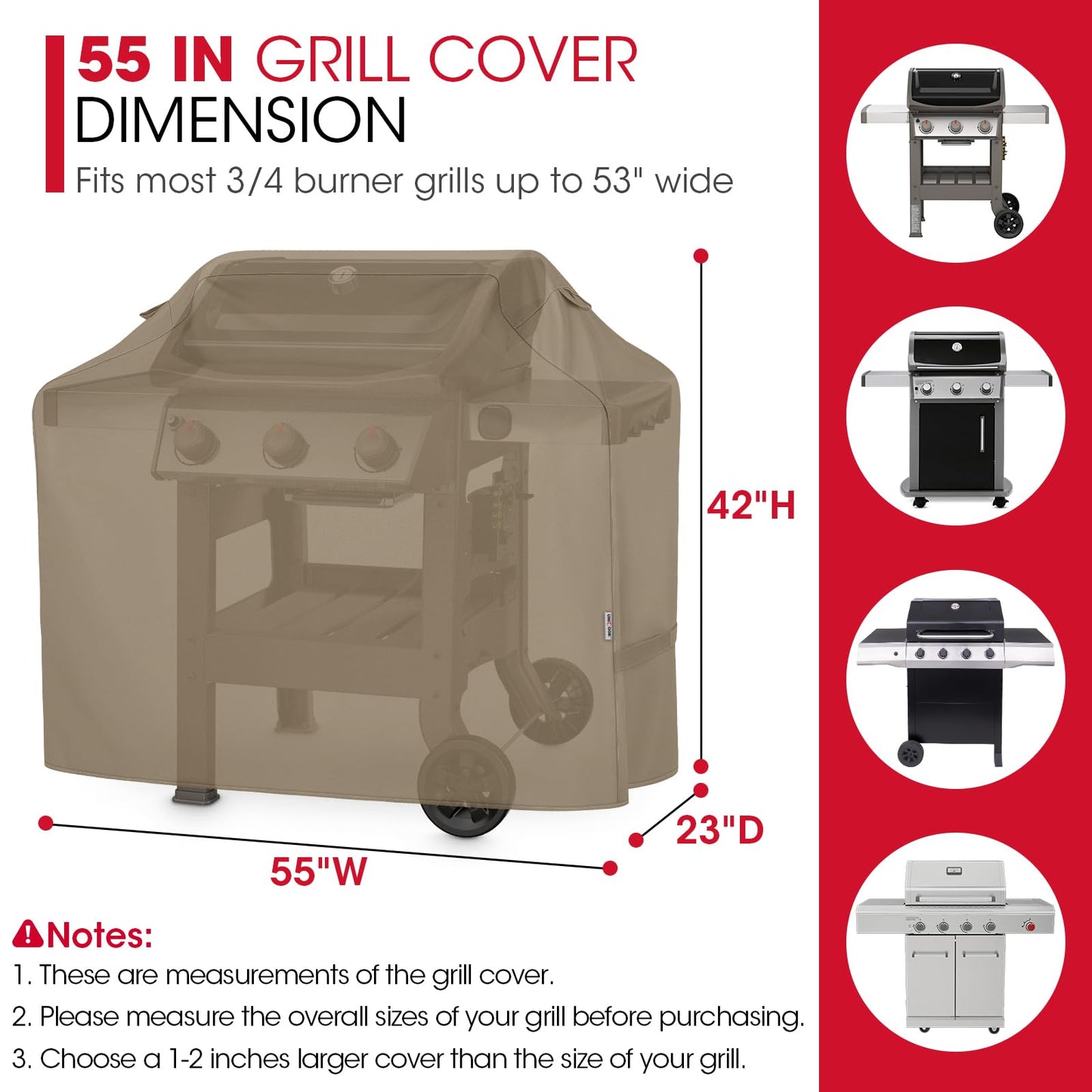 Unicook 55 Inch Grill Cover for Outdoor Grill, Heavy Duty Waterproof Gas BBQ Cover with Sealed Seam, Rip and Fade Resistant Barbecue Covering for Weber Nexgrill Charbroil, Neutral Taupe - CookCave