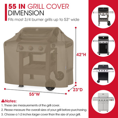 Unicook 55 Inch Grill Cover for Outdoor Grill, Heavy Duty Waterproof Gas BBQ Cover with Sealed Seam, Rip and Fade Resistant Barbecue Covering for Weber Nexgrill Charbroil, Neutral Taupe - CookCave