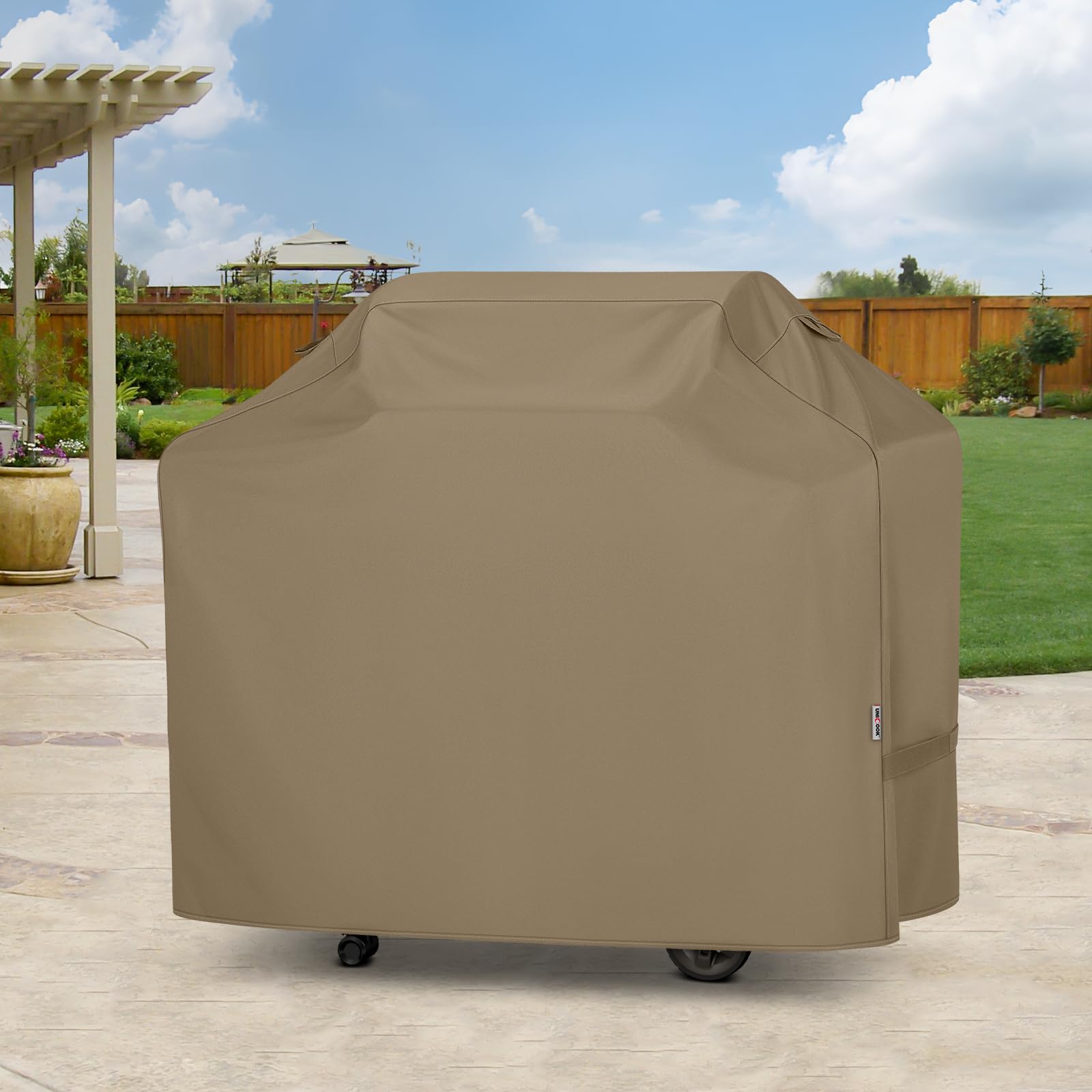 Unicook 55 Inch Grill Cover for Outdoor Grill, Heavy Duty Waterproof Gas BBQ Cover with Sealed Seam, Rip and Fade Resistant Barbecue Covering for Weber Nexgrill Charbroil, Neutral Taupe - CookCave