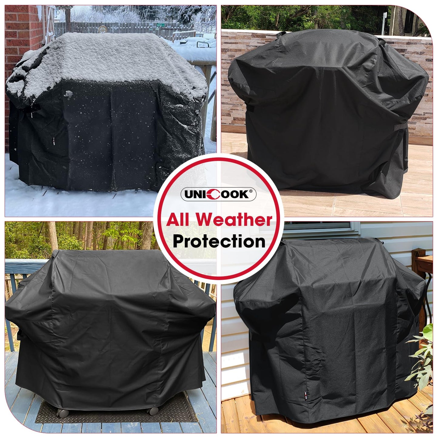 Unicook 58 Inch Grill Cover for Weber Genesis II, LX 300 Series and Genesis 300 Series Gas Grills, Heavy Duty Waterproof Fade Resistant BBQ Cover, All Weather Protection, Compared to Weber 7130 - CookCave