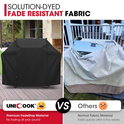 Unicook 58 Inch Grill Cover for Weber Genesis II, LX 300 Series and Genesis 300 Series Gas Grills, Heavy Duty Waterproof Fade Resistant BBQ Cover, All Weather Protection, Compared to Weber 7130 - CookCave