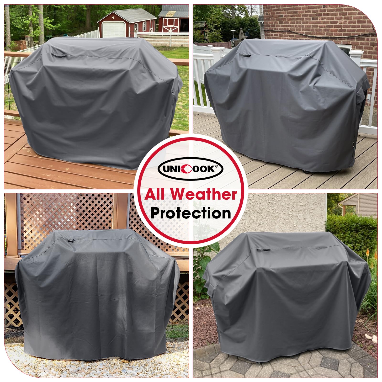 Unicook Gas Grill Cover for Outdoor Grill, 60 Inch BBQ Cover, Heavy Duty Waterproof, Fade Resistant Barbecue Protector Compatible with Weber Char-Broil Nexgrill BBQs up to 58" Wide, Gray - CookCave