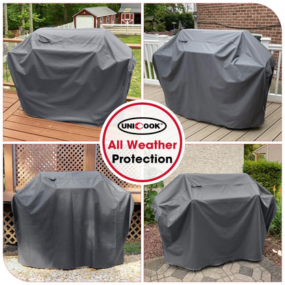 Unicook Gas Grill Cover for Outdoor Grill, 60 Inch BBQ Cover, Heavy Duty Waterproof, Fade Resistant Barbecue Protector Compatible with Weber Char-Broil Nexgrill BBQs up to 58" Wide, Gray - CookCave