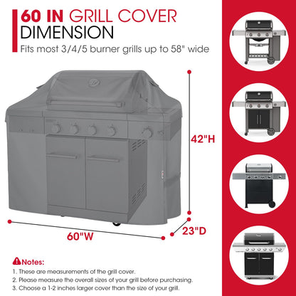 Unicook Gas Grill Cover for Outdoor Grill, 60 Inch BBQ Cover, Heavy Duty Waterproof, Fade Resistant Barbecue Protector Compatible with Weber Char-Broil Nexgrill BBQs up to 58" Wide, Gray - CookCave