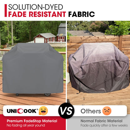 Unicook Gas Grill Cover for Outdoor Grill, 60 Inch BBQ Cover, Heavy Duty Waterproof, Fade Resistant Barbecue Protector Compatible with Weber Char-Broil Nexgrill BBQs up to 58" Wide, Gray - CookCave