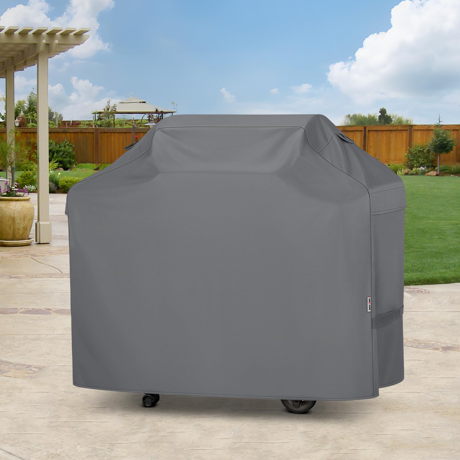 Unicook Gas Grill Cover for Outdoor Grill, 60 Inch BBQ Cover, Heavy Duty Waterproof, Fade Resistant Barbecue Protector Compatible with Weber Char-Broil Nexgrill BBQs up to 58" Wide, Gray - CookCave
