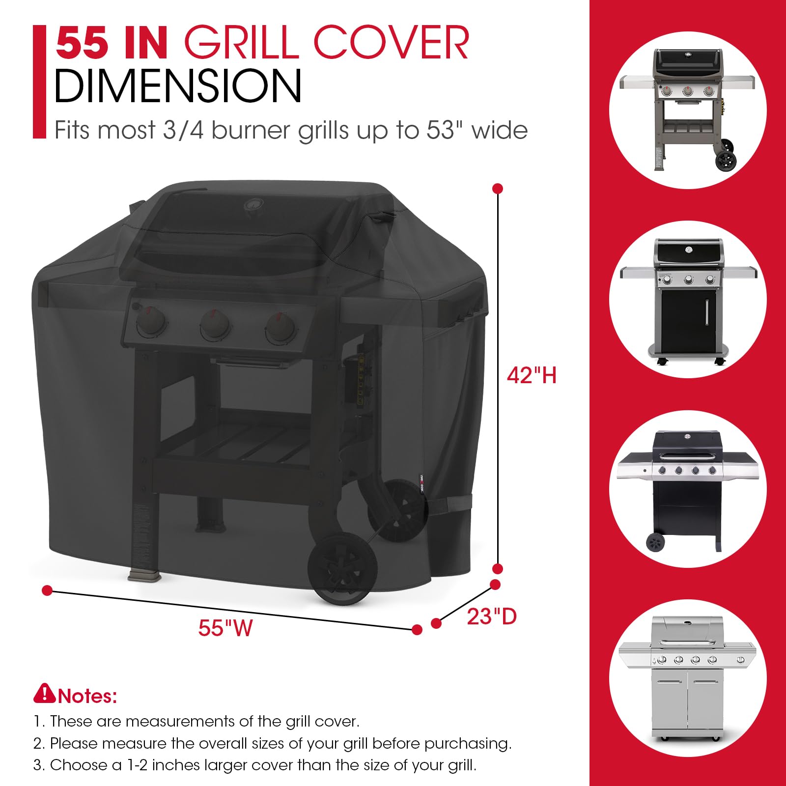 Unicook Grill Cover 55 Inch for Outdoor Grill, Heavy Duty, Waterproof, Fade Resistant, BBQ Cover with Handles/Straps/Air Vents, Compatible with Weber Charbroil Nexgrill Gas BBQs etc - CookCave