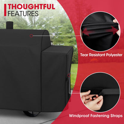 Unicook Heavy Duty Waterproof Offset Smoker Cover, Compatible with Oklahoma Joe's Longhorn Combo Grill, Outdoor Fade Resistant Charcoal/Smoker/Gas Combo BBQ Grill Cover, Black - CookCave
