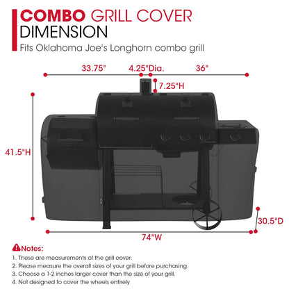 Unicook Heavy Duty Waterproof Offset Smoker Cover, Compatible with Oklahoma Joe's Longhorn Combo Grill, Outdoor Fade Resistant Charcoal/Smoker/Gas Combo BBQ Grill Cover, Black - CookCave