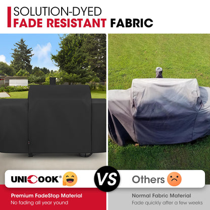 Unicook Heavy Duty Waterproof Offset Smoker Cover, Compatible with Oklahoma Joe's Longhorn Combo Grill, Outdoor Fade Resistant Charcoal/Smoker/Gas Combo BBQ Grill Cover, Black - CookCave