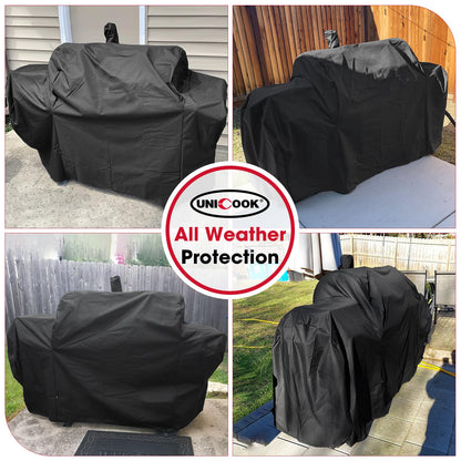 Unicook Heavy Duty Waterproof Offset Smoker Cover, Compatible with Oklahoma Joe's Longhorn Combo Grill, Outdoor Fade Resistant Charcoal/Smoker/Gas Combo BBQ Grill Cover, Black - CookCave