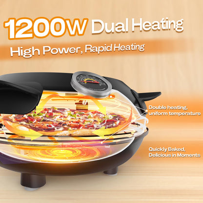 Upgrade Pizza Oven, Indoor Pizza Ovens Heats Up to 800˚F, 1200W Electric Pizza Oven, 12 Inch Pizza Maker with Viewing Window, Temperatures Control and Timer for Indoor and Outdoor Use - CookCave