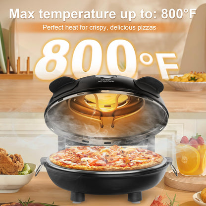 Upgrade Pizza Oven, Indoor Pizza Ovens Heats Up to 800˚F, 1200W Electric Pizza Oven, 12 Inch Pizza Maker with Viewing Window, Temperatures Control and Timer for Indoor and Outdoor Use - CookCave