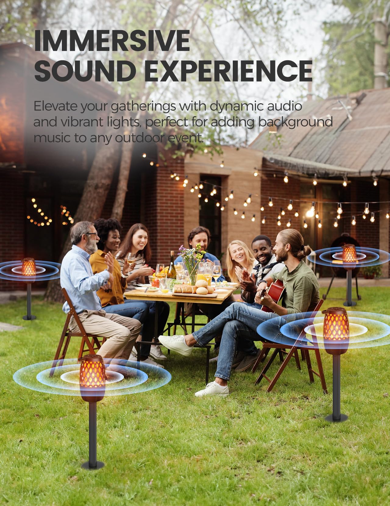 Upgraded Outdoor Speakers Gift for Men Bluetooth Speaker with lights Multi-Sync up to 100 Speakers Auto-Pairing HD Stereo Sound Cool Tech Gadgets for Him IPX5 Waterproof for Outside|Patio|Porch - CookCave