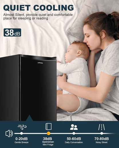 Upstreman 3.2 Cu.Ft Mini Fridge with Freezer, Single Door Mini Fridge, Dorm Fridge, Adjustable Thermostat, Mini Refrigerator for Bedroom, Office, Dorm, Black-BR321 - CookCave