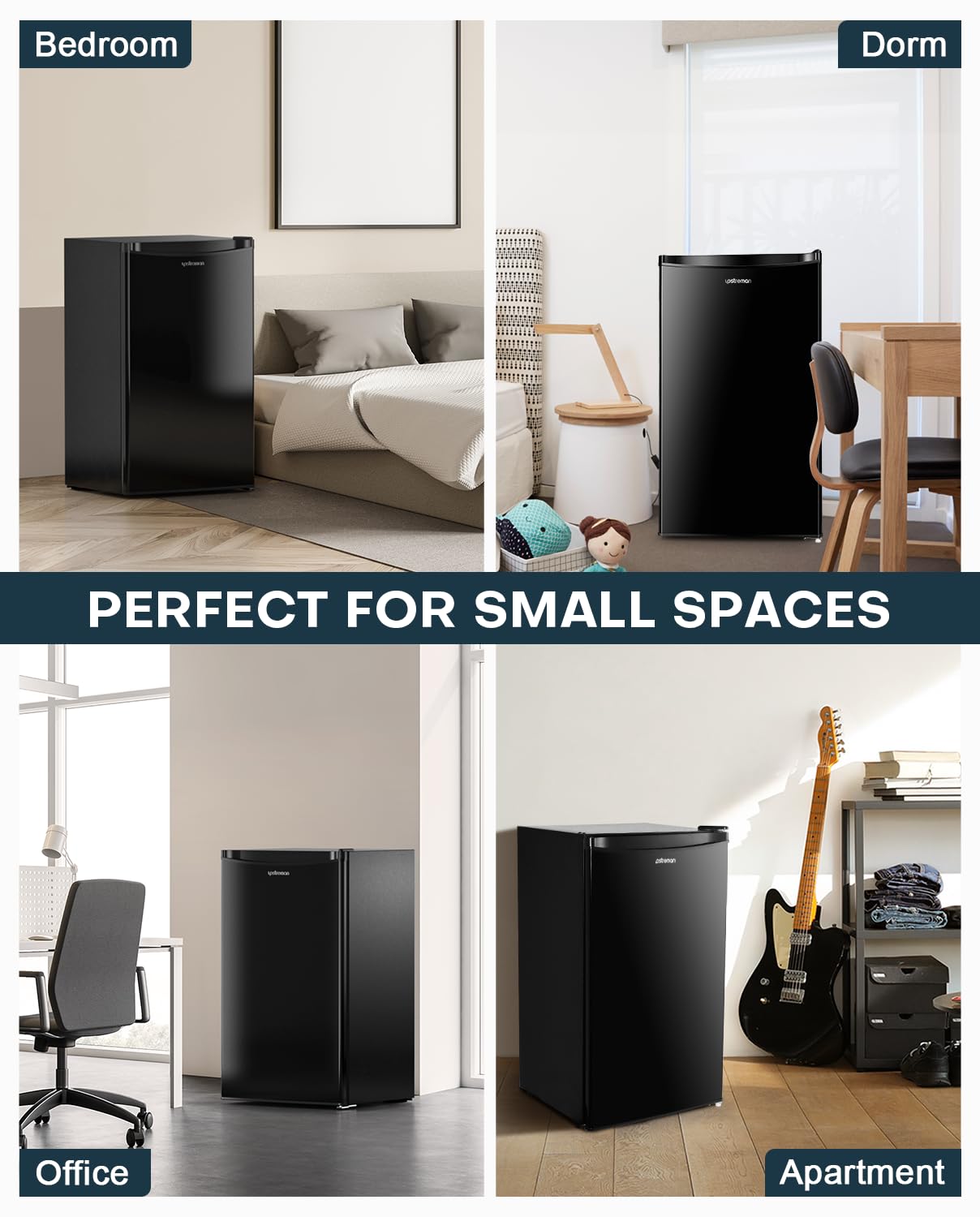 Upstreman 3.2 Cu.Ft Mini Fridge with Freezer, Single Door Mini Fridge, Dorm Fridge, Adjustable Thermostat, Mini Refrigerator for Bedroom, Office, Dorm, Black-BR321 - CookCave