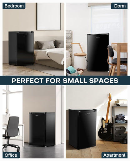 Upstreman 3.2 Cu.Ft Mini Fridge with Freezer, Single Door Mini Fridge, Dorm Fridge, Adjustable Thermostat, Mini Refrigerator for Bedroom, Office, Dorm, Black-BR321 - CookCave