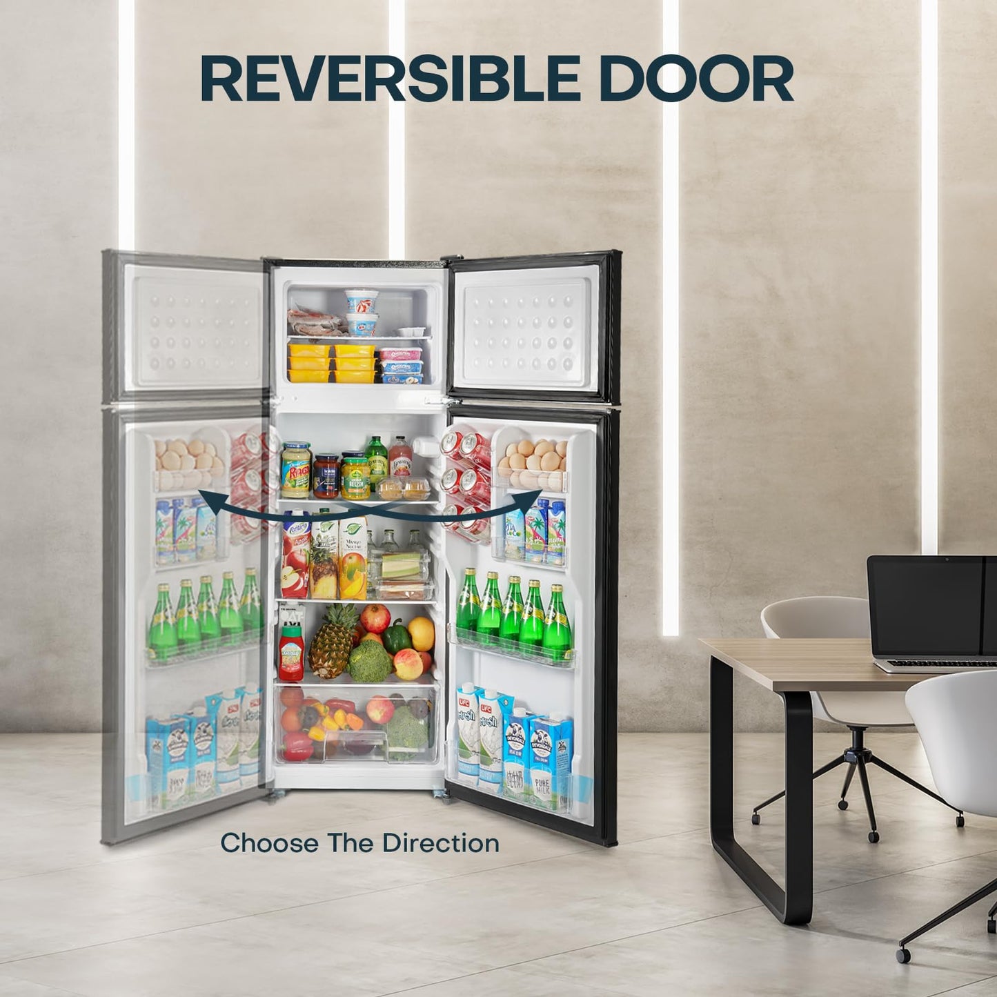 Upstreman 7.7 Cu.Ft. Refrigerator with Freezer, Double Door Fridge, Adjustable Thermostat, Large Capacity, Reversible Door Swing, Refrigerator for Apartment, Office, Dorm, Black（BD75） - CookCave