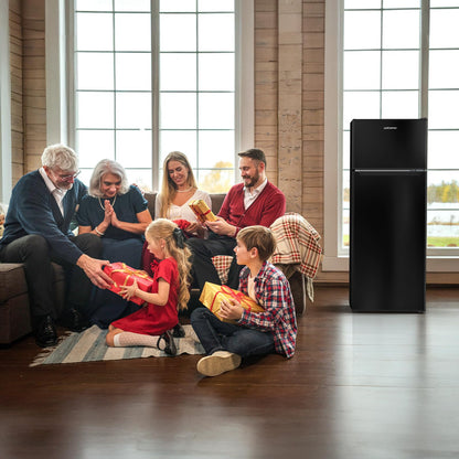 Upstreman 7.7 Cu.Ft. Refrigerator with Freezer, Double Door Fridge, Adjustable Thermostat, Large Capacity, Reversible Door Swing, Refrigerator for Apartment, Office, Dorm, Black（BD75） - CookCave