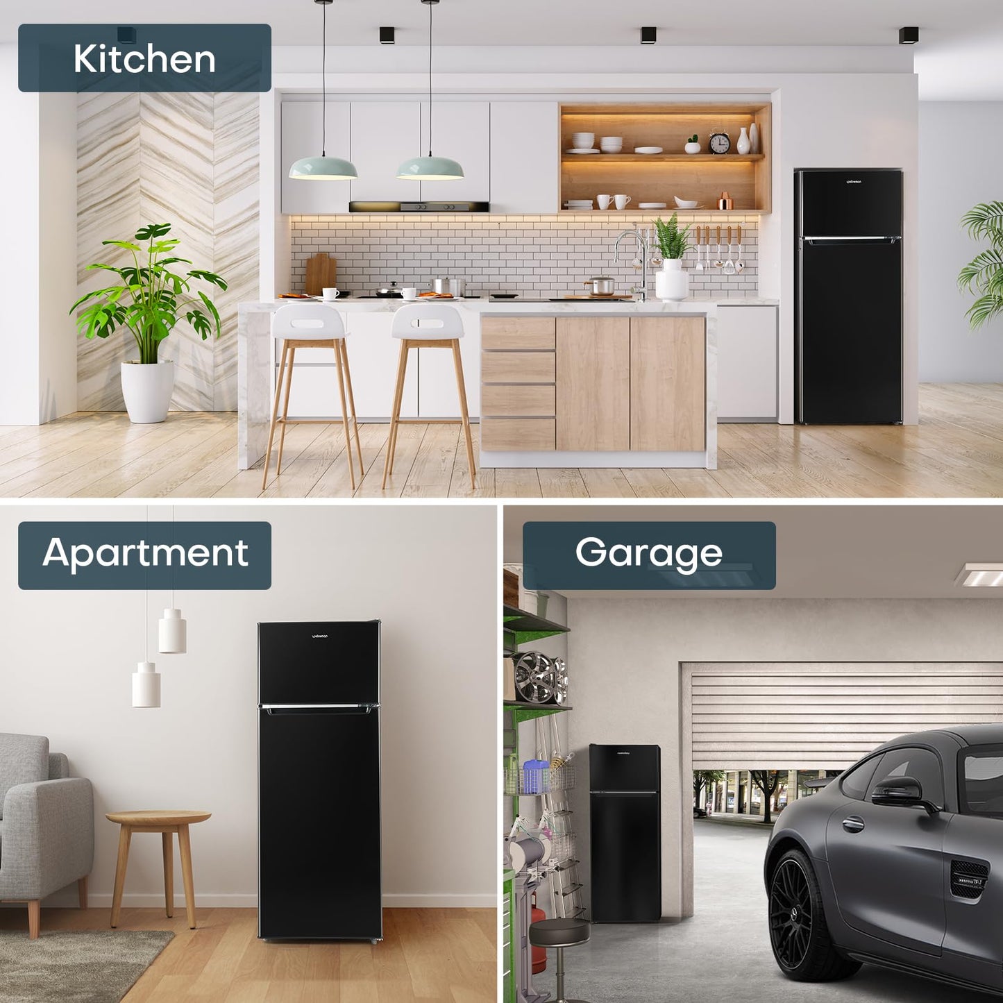 Upstreman 7.7 Cu.Ft. Refrigerator with Freezer, Double Door Fridge, Adjustable Thermostat, Large Capacity, Reversible Door Swing, Refrigerator for Apartment, Office, Dorm, Black（BD75） - CookCave