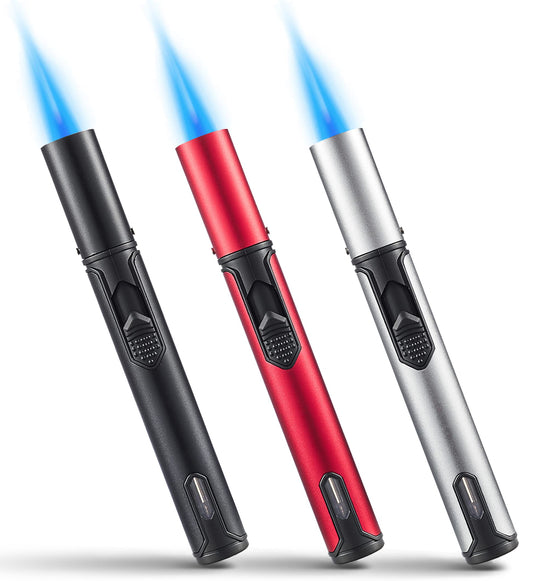 Urgrette 3 Pack Butane Torch Lighters, 6-inch Refillable Pen Lighter Adjustable Jet Flame Butane Lighter for Grill BBQ Camping (Gas Not Included) - CookCave