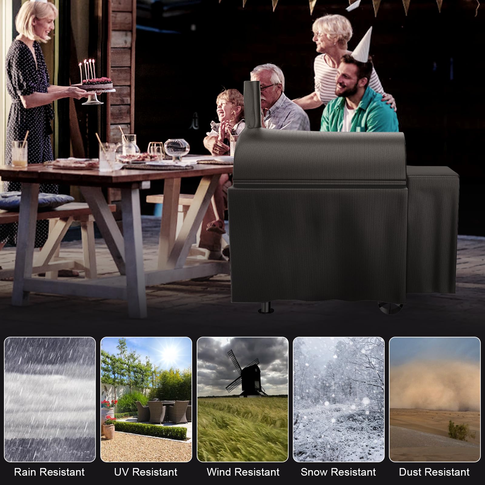 Utheer Waterproof Grill Cover for Oklahoma Joe's Longhorn Offset Smoker – 600D Heavy Duty BBQ Protection, UV & Wind Resistant, 70" L x 60" H x 40" W - CookCave