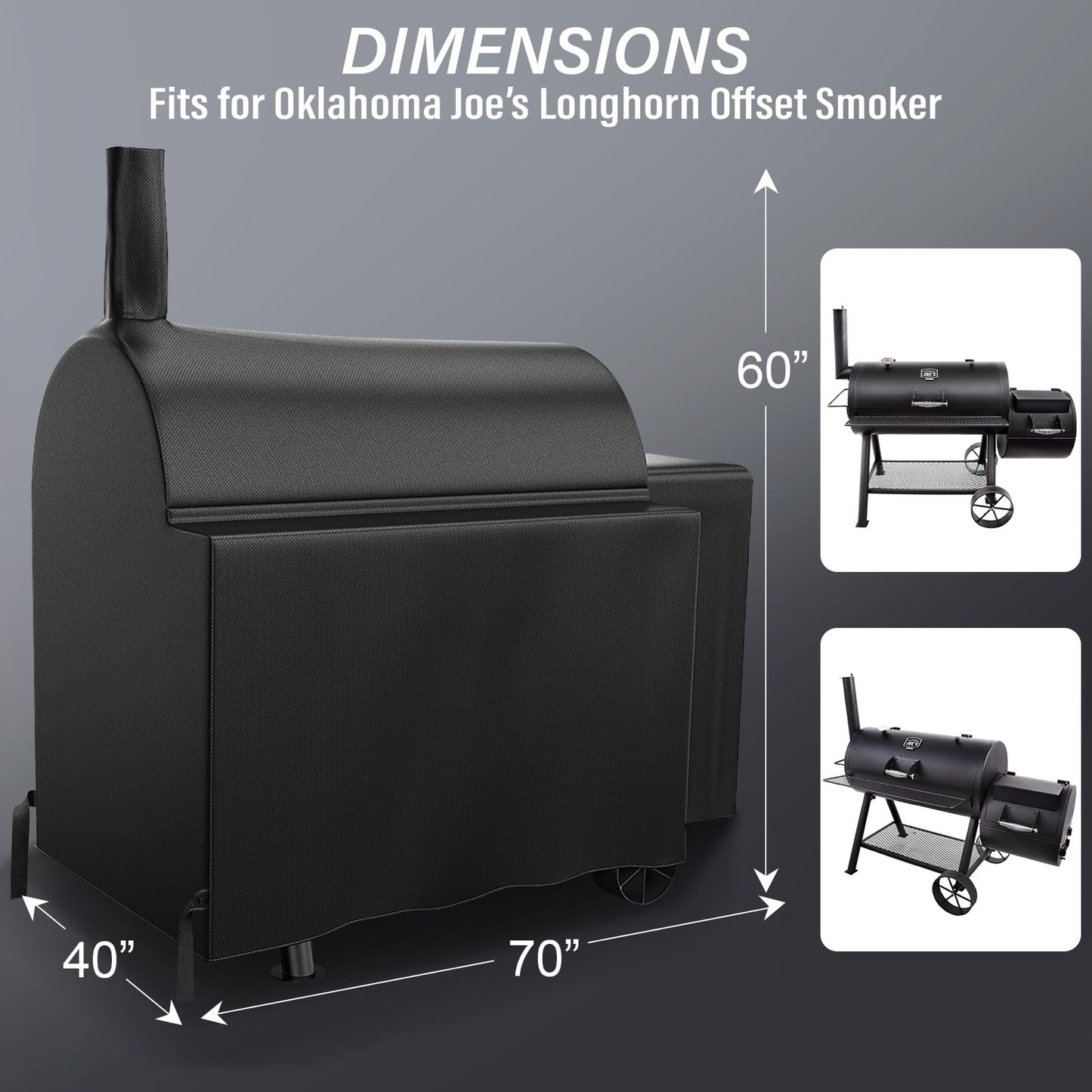Utheer Waterproof Grill Cover for Oklahoma Joe's Longhorn Offset Smoker – 600D Heavy Duty BBQ Protection, UV & Wind Resistant, 70" L x 60" H x 40" W - CookCave